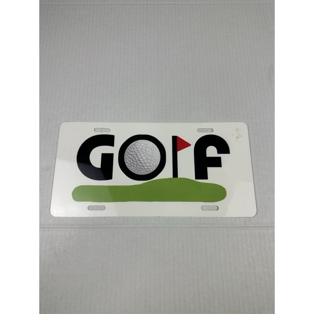 Golf club ball blue 3D look Aluminum Vanity License Plate Tag golf cart car